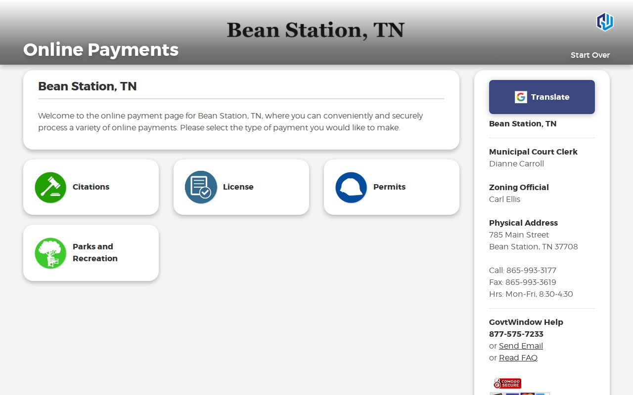 Bean Station criminal records citation payment portal