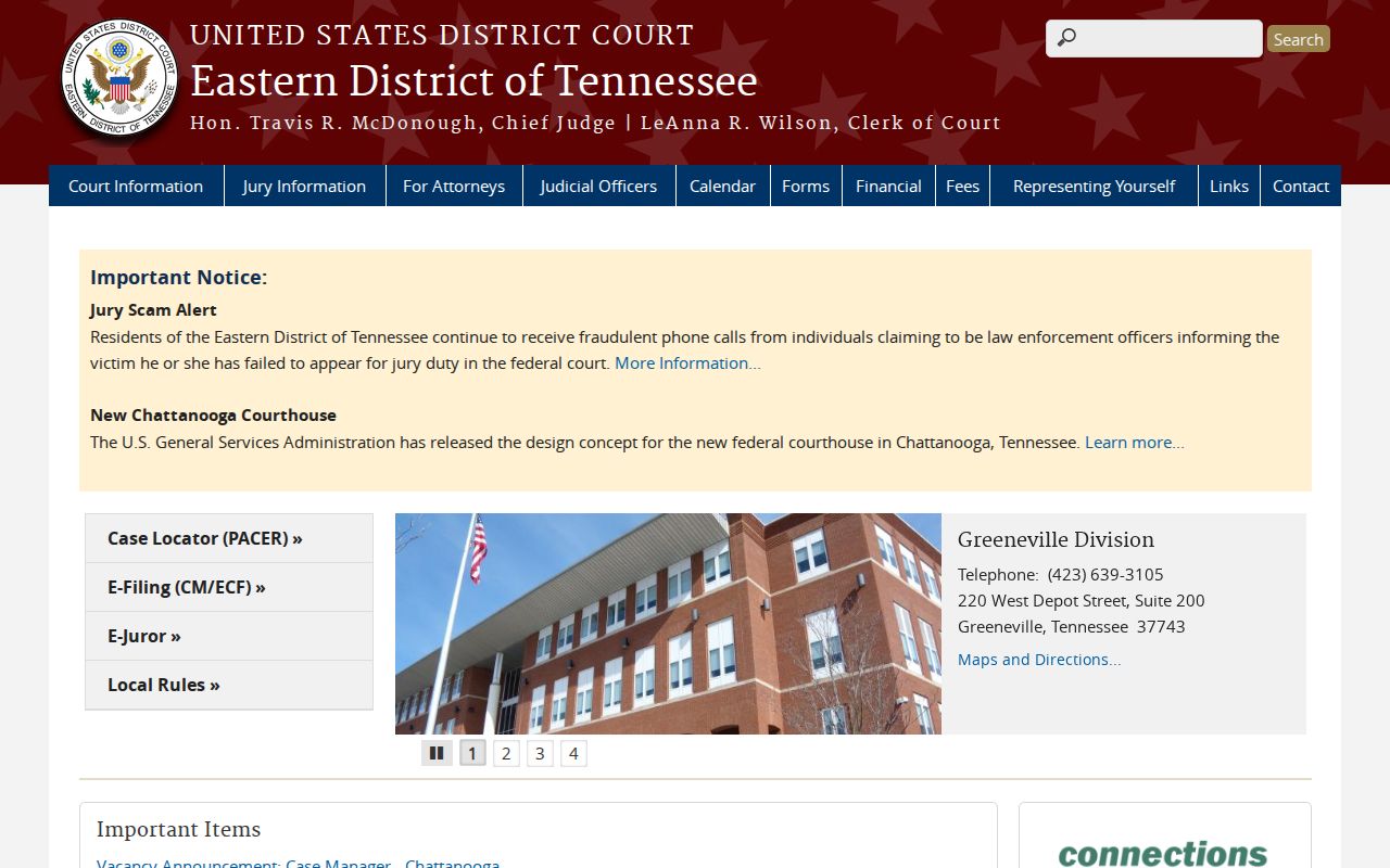 Eastern District of Tennessee federal court serving Grainger County cases