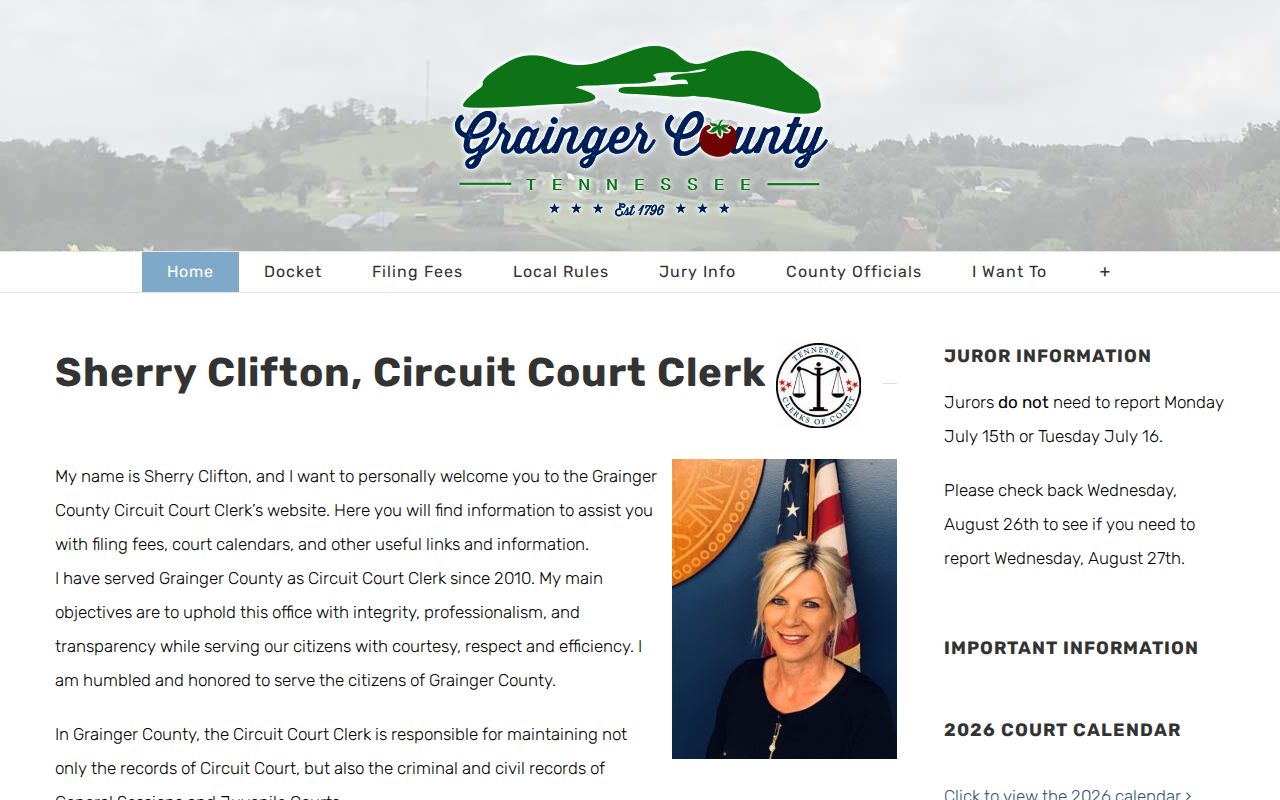 Grainger County criminal court case records on the Circuit Court Clerk website