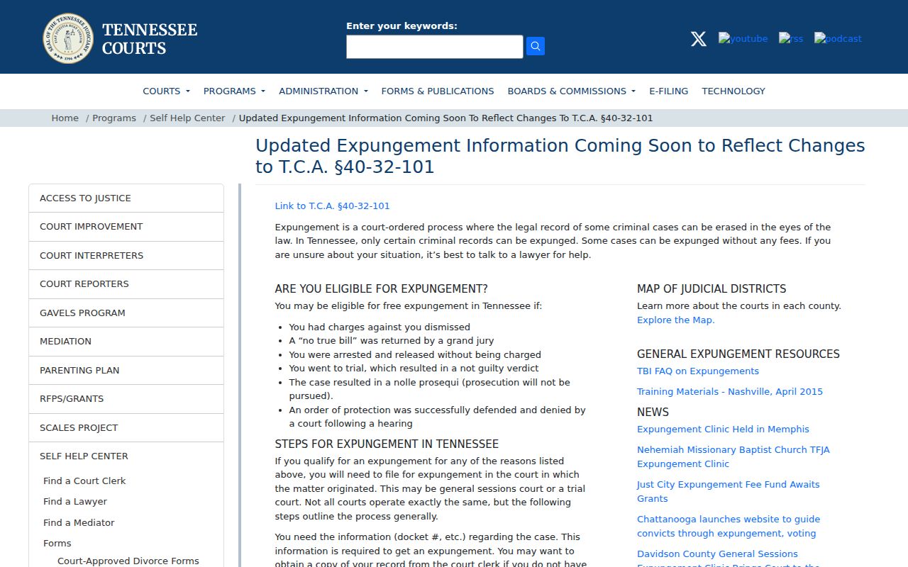 Grainger County criminal record expungement guidance from Tennessee courts