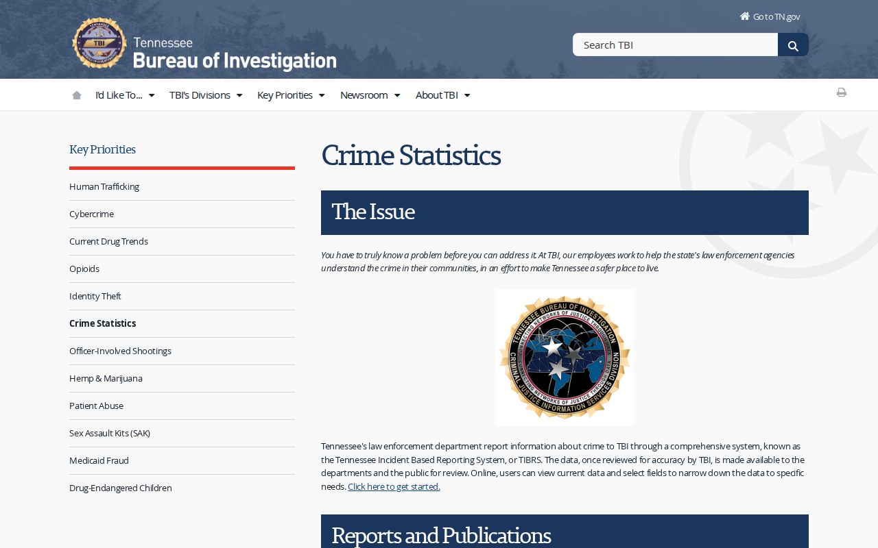 TBI crime statistics resources distinguished from Grainger County registry searches